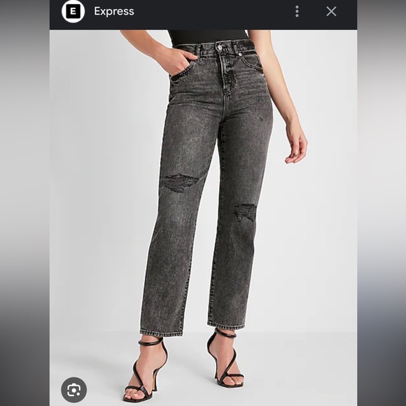 NWT Express High Waisted Black Ripped Straight Ankle Jeans Black Wash - Picture 1 of 1